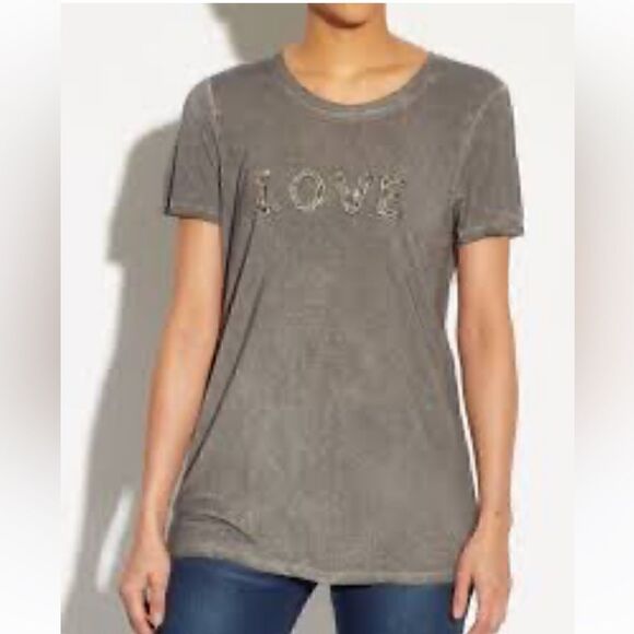 For the Republic t shirt womens size small Beaded Love Tee Dark Burnt out Grey - Picture 1 of 11
